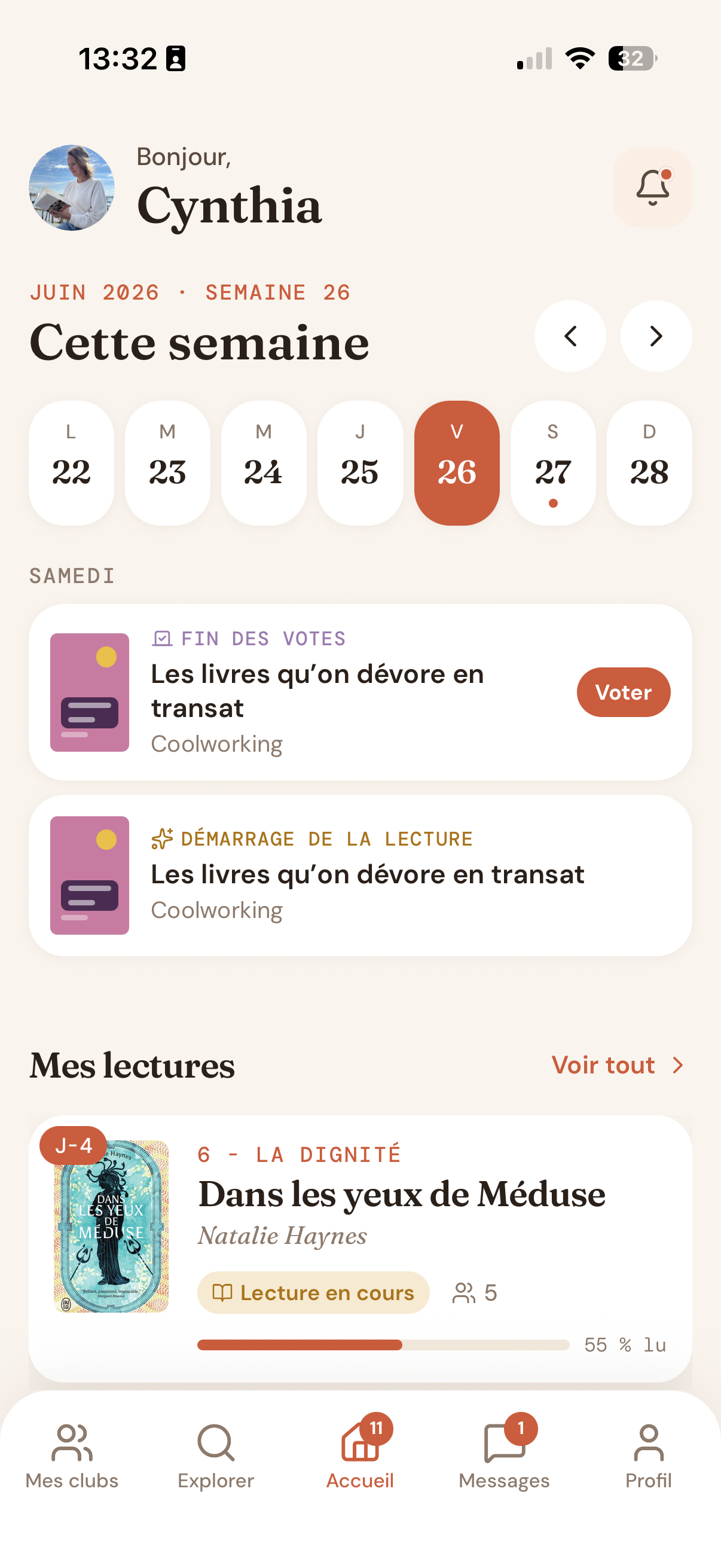 L'accueil de l'application Booklub
